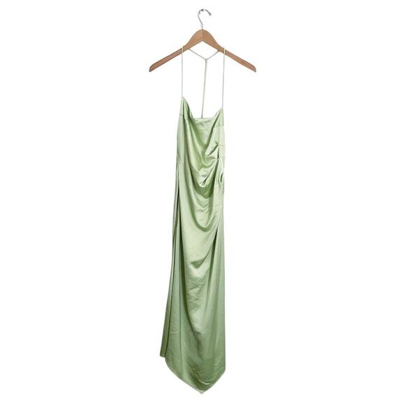 Significant Other Dresses & Skirts - Significant Other Green Satin Square Neck Draped Open Back Slip Midi Dress